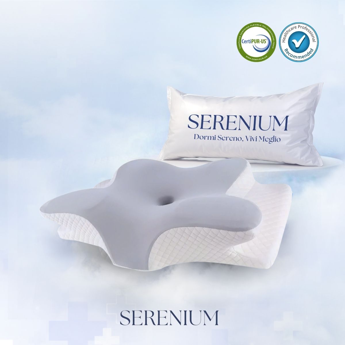 SERENIUM Cuscino Ergonomico In Memory Foam Per Supporto Cervicale, Riduce Tensioni E Dolori Al Collo